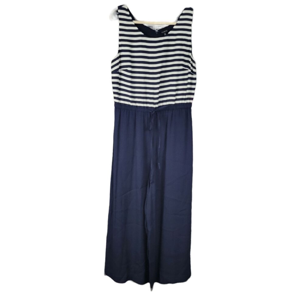 Talbots Jumpsuit Romper Womens size 10 Nautical Dark Blue and White Striped